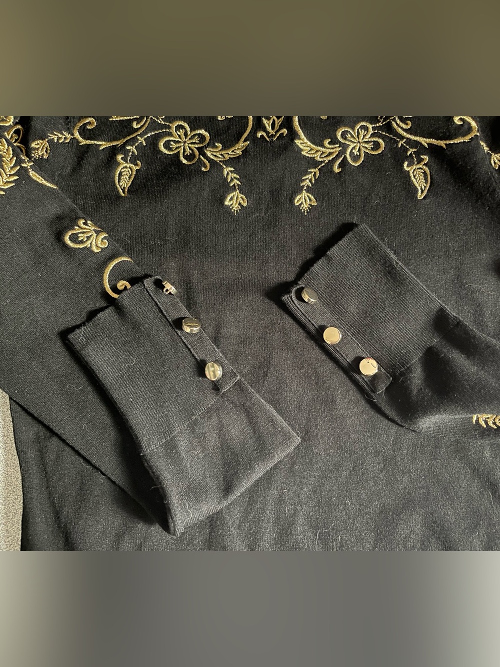 Karen Millen Black Sweater with Gold Embroidered Foliage Size Medium - Picture 3 of 10